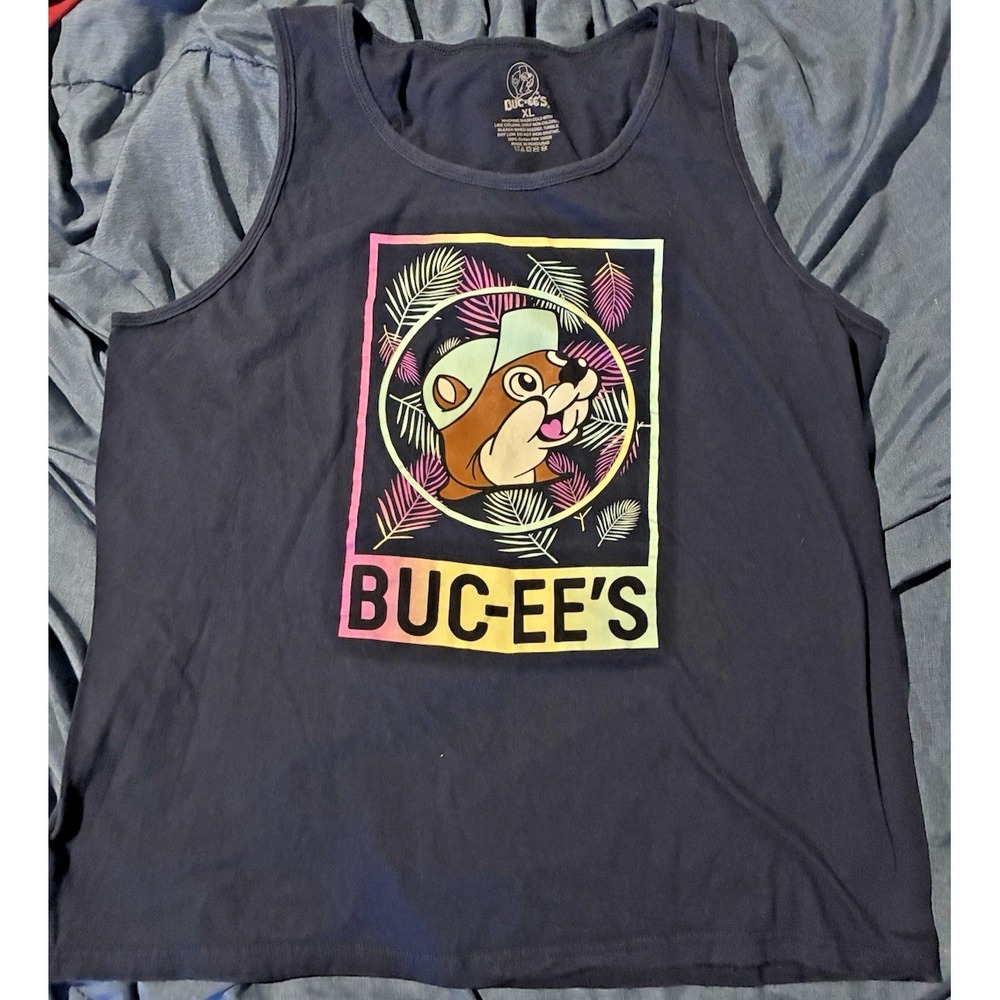BUC-EES Women's Navy Blue Floral Beaver Tank Top Souvenir T-Shirt XL